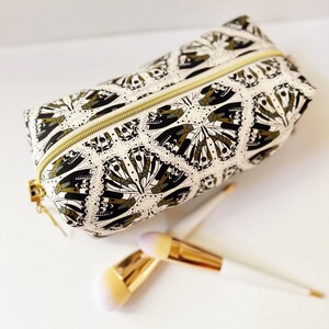 Vintage Moth Pattern Zipper Bag / Toiletry bag women /Travel makeup bag /Cosmetic bag for women/ Cotton makeup bag/ Boxy Makeup Bag