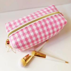 Bolsa con cremallera con estampado de cuadros vichy rosas - Bolsa cuadrada - Bolsa de maquillaje - Bolsa de viaje - Bolsa para bodas