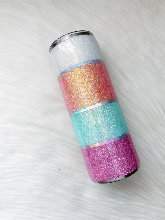 Rainbow Stripe 20oz Tumbler with Lid and Straw Cute skinny Tumbler Chunky Holographic Glitter Tumbler