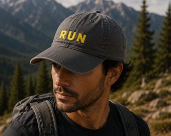 RUN Dad Hat, Embroidered Outdoor Cap, Running Hat, Hiking Hat, Minimalist Streetwear Cap, Unisex Adventure Baseball Hat