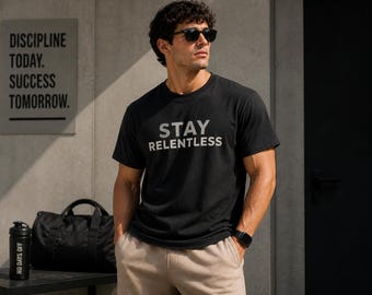 Stay Relentless T-Shirt, Motivational Gym Shirt, Workout Tee, Fitness Shirt Men, Minimalist Streetwear, Oversized T Shirt, Gift for Him