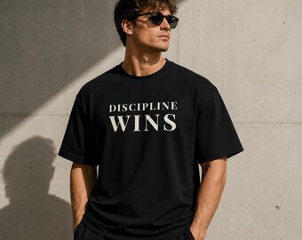 Discipline Wins T-Shirt, Minimalist Motivational Tee, Premium Heavyweight Cotton Shirt, Gym Streetwear, Oversized Fitness Shirt, Gift for