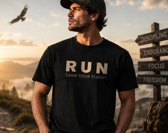 RUN Earn Your Flight Shirt, Premium Outdoor Graphic Tee, Hunting & Running T Shirt, Wildlife Nature Tee, Minimalist Streetwear Gift