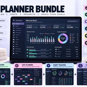Cyfrowy organizator życia | Monitor budżetu, nawyków i zadań | Interaktywny panel HTML