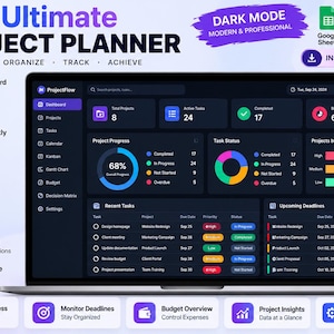 Project Management Dashboard | Task Tracker | Kanban | Gantt Chart | Digital Web Planner