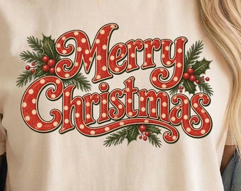Merry & Bright Christmas Sweatshirt, Comfort Colors Crewneck, Vintage Christmas Bow Shirt