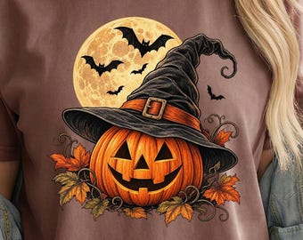 Halloween Witch Pumpkin Shirt, Spooky Fall Tee, Comfort Colors Unisex Fit