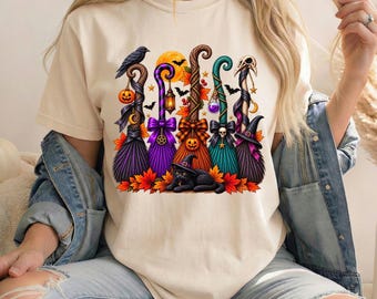 Witch Broom Halloween Shirt, Black Cat, Fall Tee (Comfort Colors)