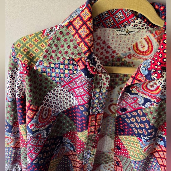 VTG 1970s Multi-Pattern Patchwork Button Down Shi… - image 5