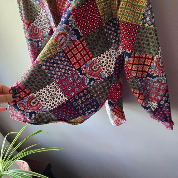 VTG 1970s Multi-Pattern Patchwork Button Down Shi… - image 9