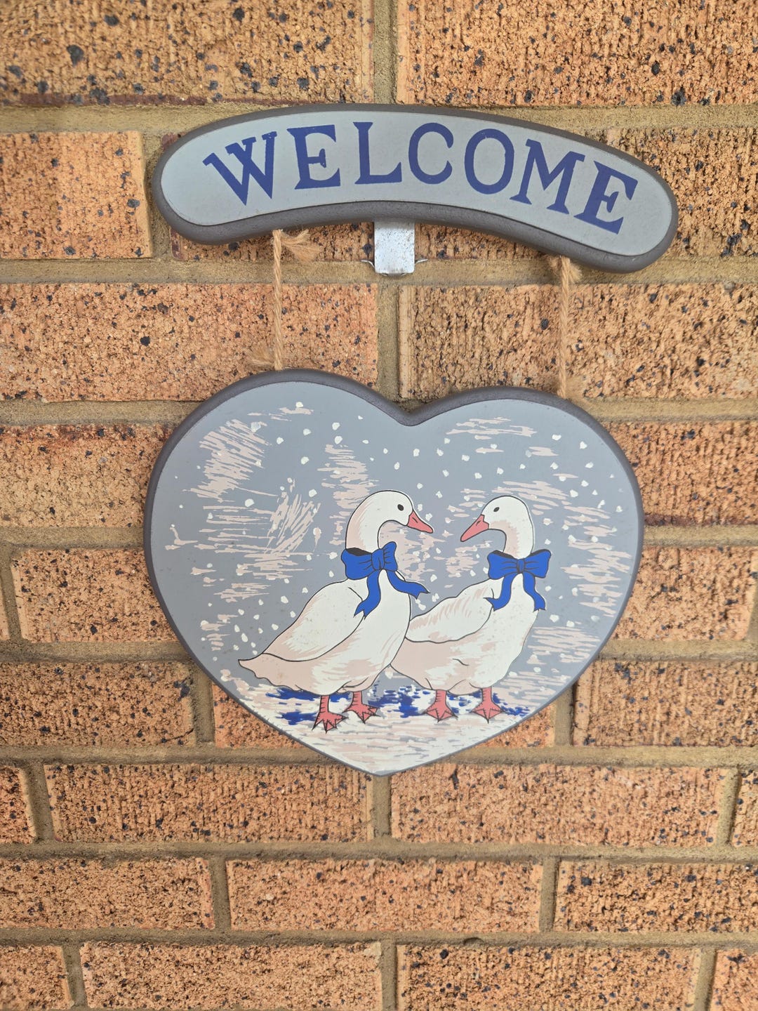 Vintage 80s Country Goose Wooden Welcome Sign - Blue Ribbon Goose Heart ...