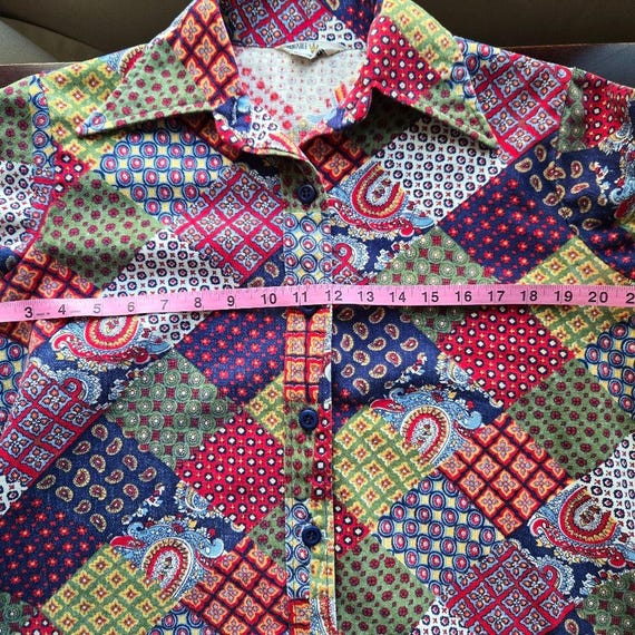 VTG 1970s Multi-Pattern Patchwork Button Down Shi… - image 10