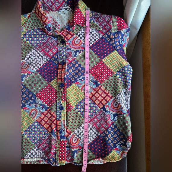 VTG 1970s Multi-Pattern Patchwork Button Down Shi… - image 11
