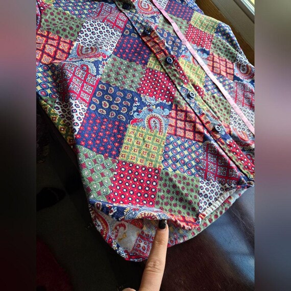 VTG 1970s Multi-Pattern Patchwork Button Down Shi… - image 12