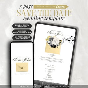 Yellow Save the Date Wedding Website Template Canva I Editable Digital Invitation with RSVP, Countdown, and Music I Floral Wedding