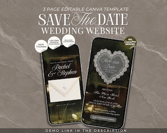 Old Money Lace  Save The Date Website Template with Countdown Timer:  Classic Invitation Vintage Wedding Canva Template