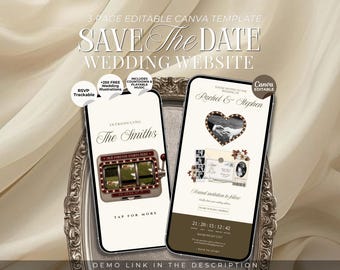 Ivory Old Money Slot Machine Love Jackpot Save The Date Website Template Countdown Timer: Retro Digital Invitation Wedding Canva Template