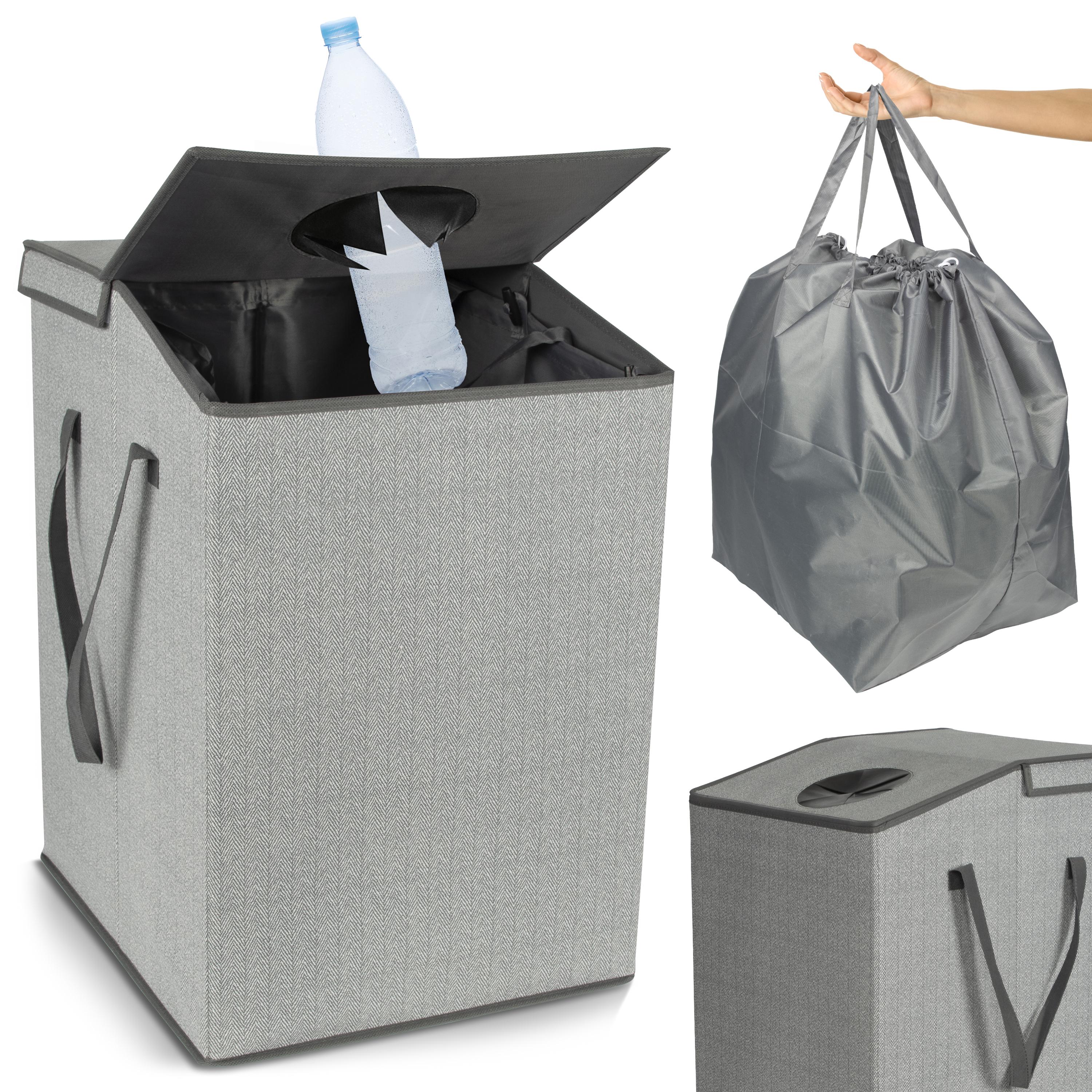 Pfandflaschen Aufbewahrung mit 110L XXL Tragetasche & Deckel Loch - Sammelbehälter für Leergut + Altglas - Flaschensammler für Küche - grau