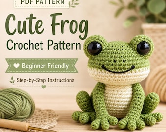 Patrón de rana de ganchillo, peluche amigurumi, tutorial para principiantes (descarga en PDF)