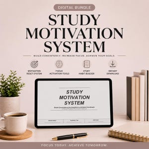 Studiemotivationssystem, produktivitetsarbetsbok, fokusspårare (digital nedladdning)