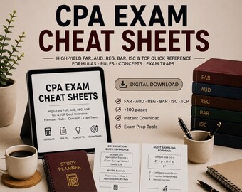 CPA Exam Cheat Sheet | Accounting Quick Reference Guide | CPA Study Notes | Far Aud Reg Tcp Bar | Printable PDF Exam Prep
