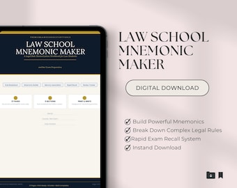 Law School Mnemonic Maker | Legal Rule Memorization Workbook (Digital Download)