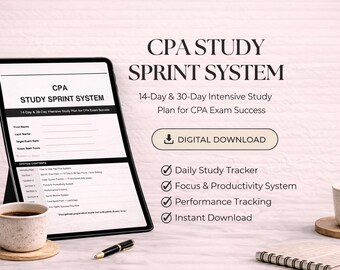 CPA Study Sprint System | 14-Day & 30-Day Intensive Exam Prep Planner (Digital Download)