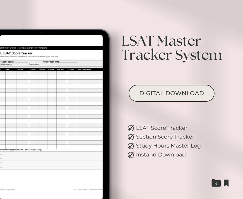 LSAT Study Tracker Printable PDF | Score Progress, Error Log (digital ...