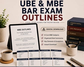 UBE & MBE Bar Exam Outlines | High-Yield Law Study Guide (Printable PDF), 127 Pages