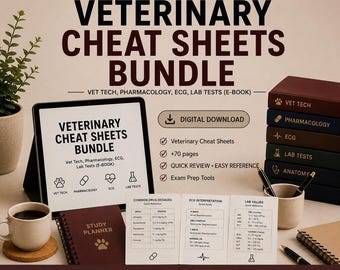 Veterinary Cheat Sheets Bundle | Vet Tech, Pharmacology, ECG, Lab Tests