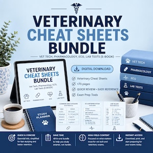 Veterinary Cheat Sheets Bundle | Vet Tech, Pharmacology, ECG, Lab Tests