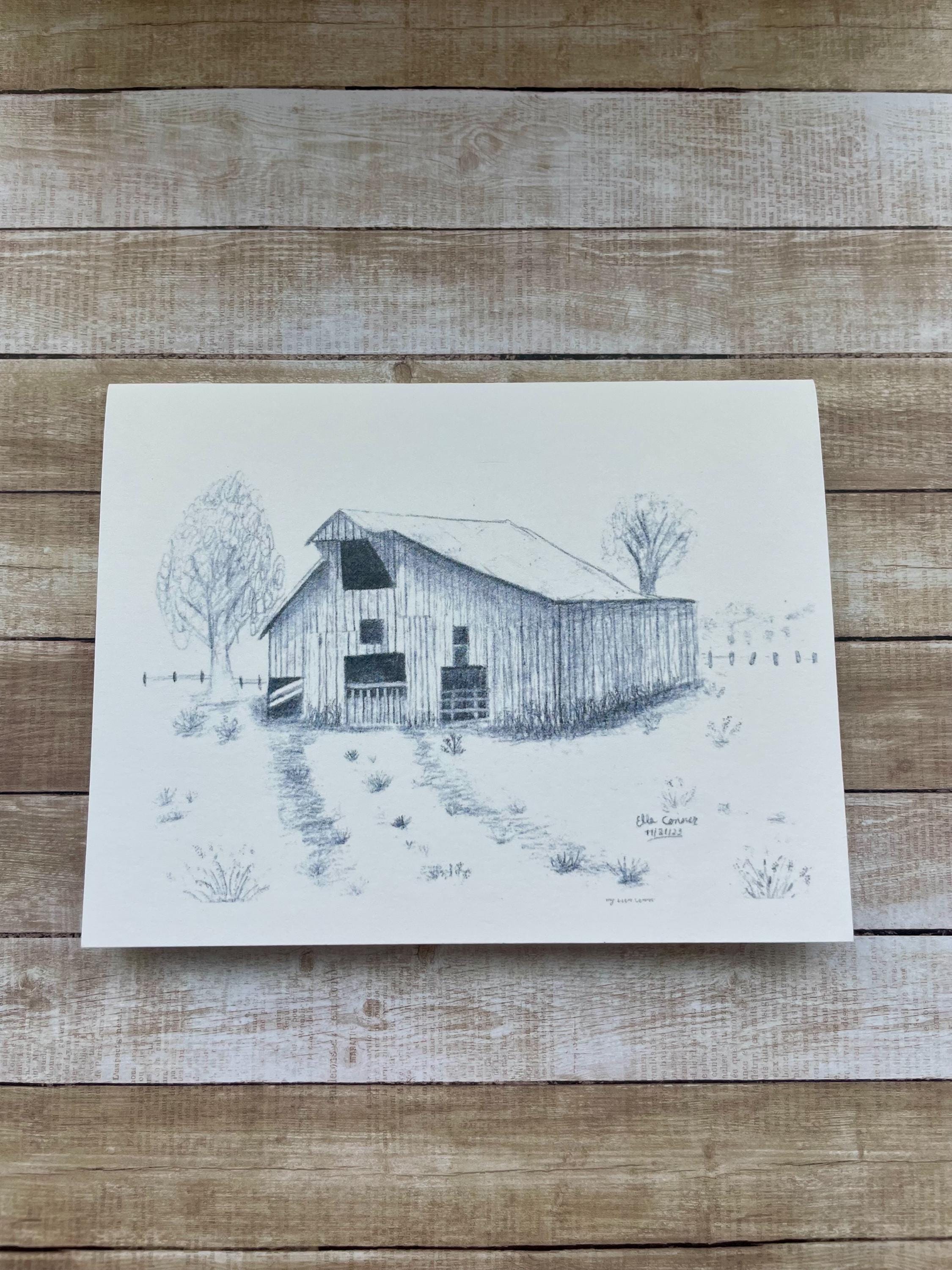 Hand Drawn, Barn, Note Cards, Eight Blank Cards in a Pack - Etsy