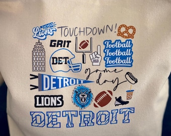 Detroit Football Canvas Tote Bag with Zipper