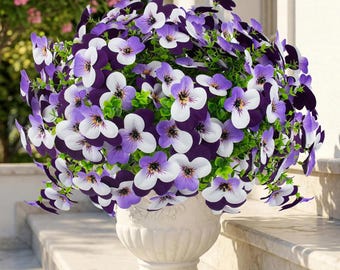 16 Pcs UV Resistant Artificial Pansy Flowers – Silk Faux Outdoor Garden Decor (Purple Mix)