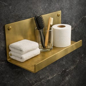 Handgefertigtes schwebendes Regal aus massivem Messing | Moderne minimalistische Badezimmerregal | Luxus An der Wand Befestigte Lagerung