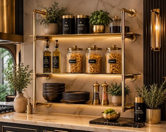 Handgefertigtes Messing Bodenregal | Moderner Luxus-Aufbewahrungs-Organizer