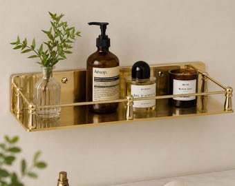 Luxury Handmade Brushed Brass Bathroom Shelf | Modern Vanity Tray Shelf | Kitchen Counter Organizer |