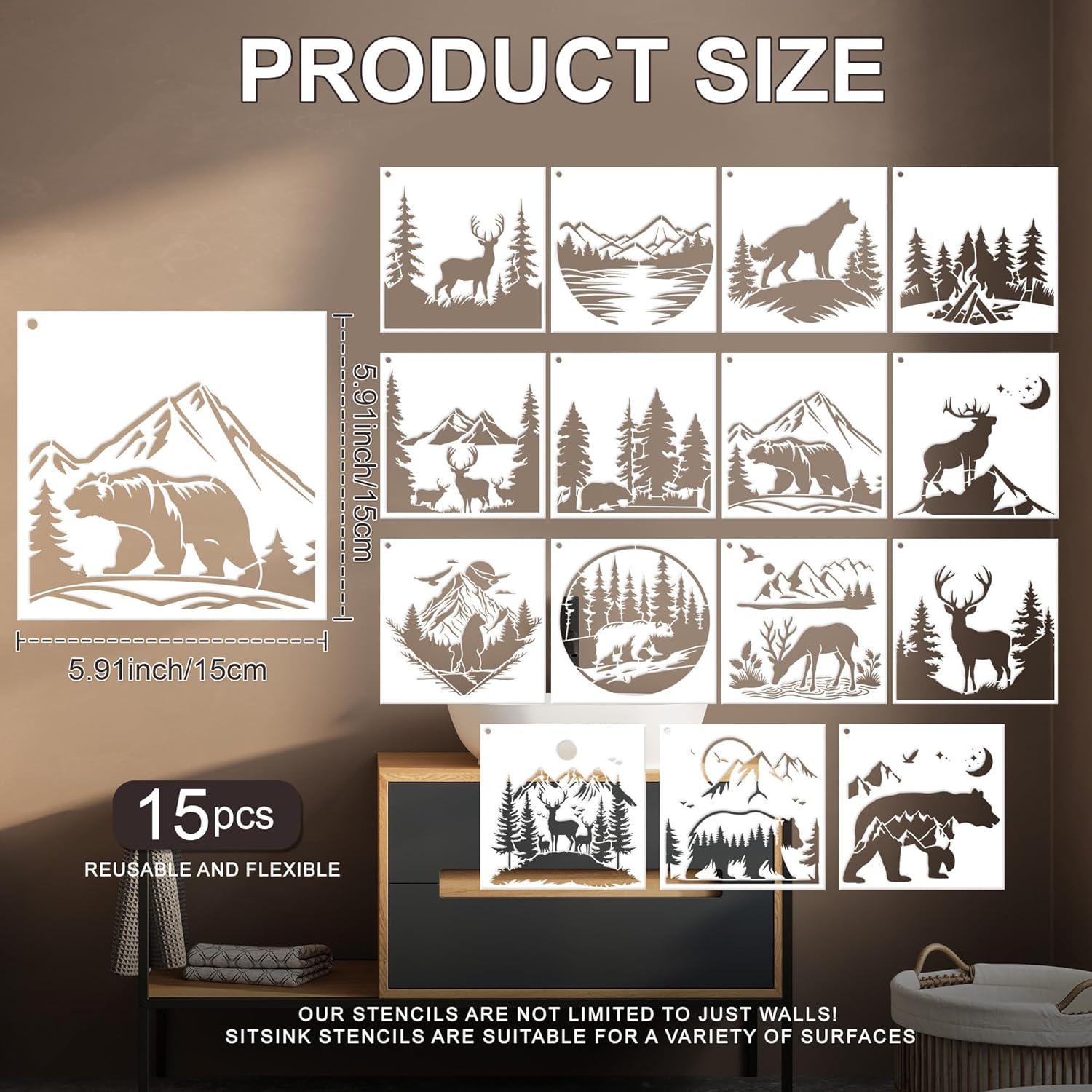 Forest Animal Stencil Set 15 Pcs Reusable Painting Templates for Wood ...