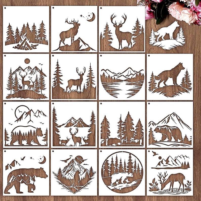 Forest Animal Stencil Set 15 Pcs Reusable Painting Templates for Wood ...