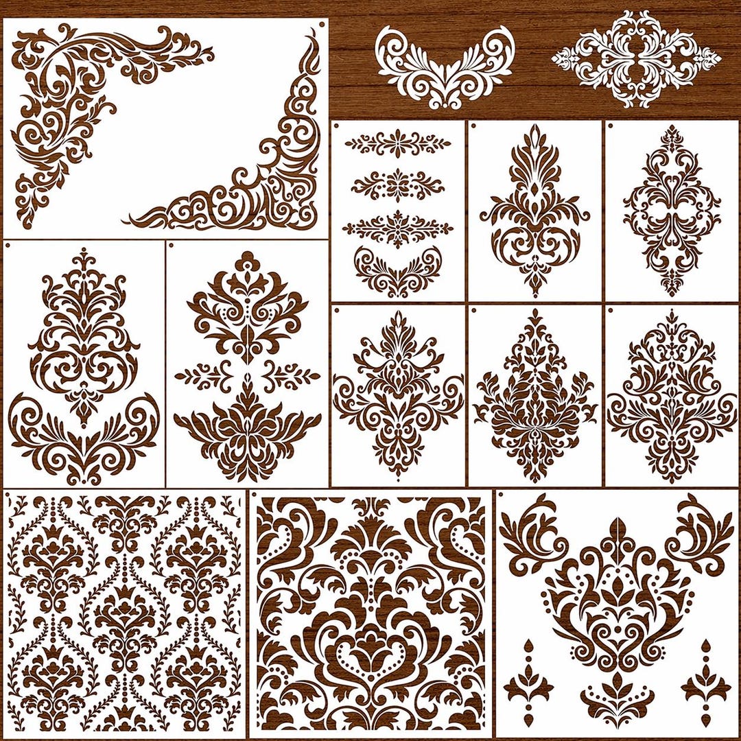 Large Damask Wall Stencil Set 12pcs Reusable Painting Templates ...
