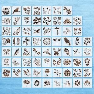 Spring Small Stencils 66 Pcs Reusable 3 Inch Craft Stencils Flower Plant Templates For Painting Wood Wall Canvas Card DIY Decor