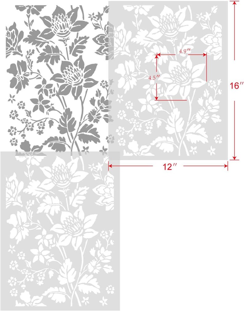 Large Floral Wall Stencil 12x16 Inch Reusable Flower Vine Painting ...