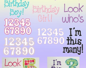 Birthday Numbers Candle Machine Embroidery Applique set by Cutestuff Designs for boy and girl Instant Download Available