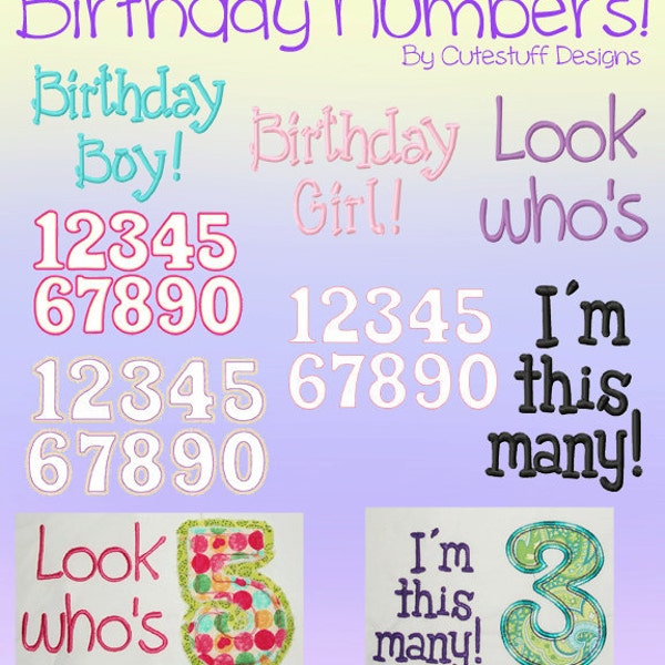 Birthday Numbers Candle Machine Embroidery Applique set by Cutestuff Designs for boy and girl Instant Download Available