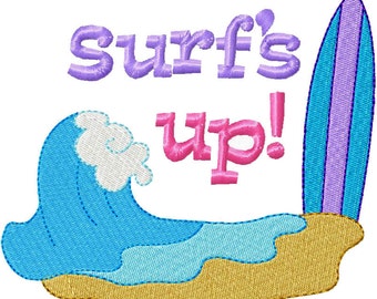 SALE!  Cutestuff Surf's Up machine embroidery design Surfboard Wave Beach Ocean Sea INSTANT DOWNLOAD