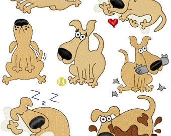 SALE!  Goofy Dog machine embroidery set of 7 puppy and dog designs by Cutestuff Designs