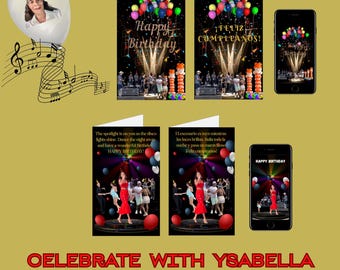 Biglietti di compleanno interattivi stampabili con animazione coordinata, progettati per abbinarsi perfettamente al design principale.