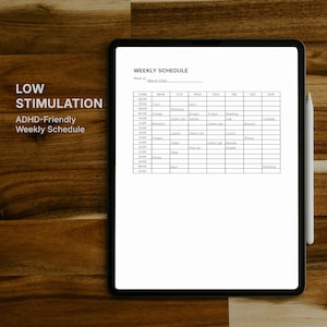 Planilha semanal imprimível para TDAH, planejador semanal de baixa estimulação, rastreador minimalista de funções executivas, folha de foco digital
