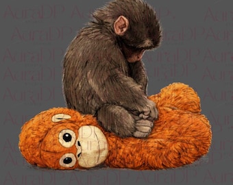 Dear Punch Png, Punch Monkey Png, Viral Baby Monkey Inspired Png, Emotional Plush Toy Illustration