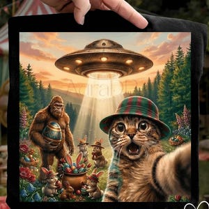 Funny Easter UFO Cat PNG | Bigfoot Easter Bunny Design | Alien Abduction Easter PNG | Cute Cat Sublimation | Retro Easter Humor